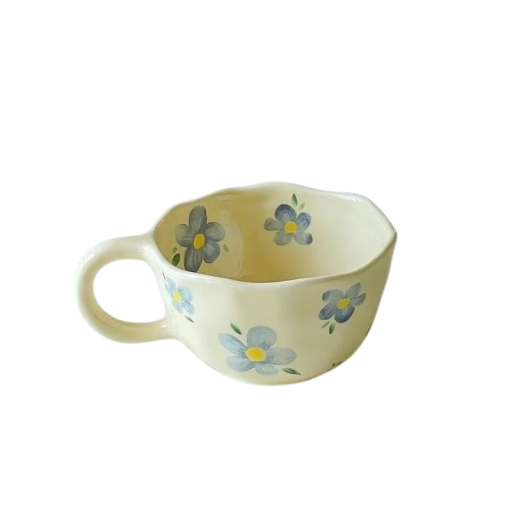 Keramisk krus med bølget kant og blomsterdesign 200–300 ml keramisk beige med hank til kaffe te og hverdagens brug