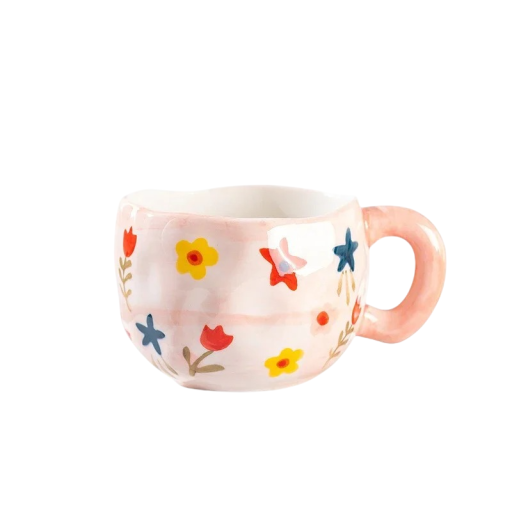 Keramisk krus med farverigt blomsterdesign 300 ml mål 9,5 × 7 cm dekorativt design til kaffe te og daglig brug