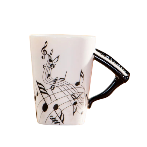 Keramisk krus med klavermotiv og håndtag i form af tangenter 240 ml dekorativt design til kaffe te og daglig brug