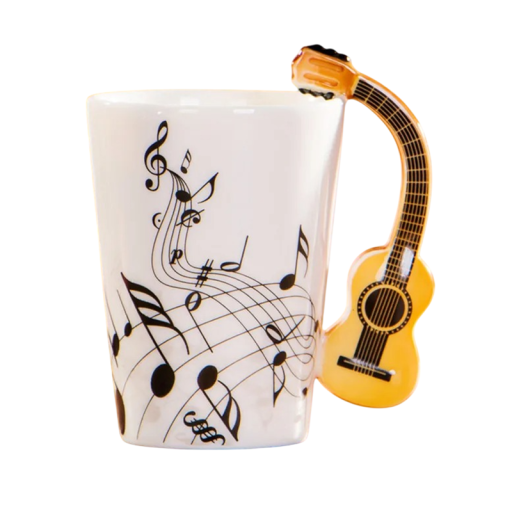 Keramisk krus med musikmotiv og håndtag i form af en guitar 240 ml dekorativ udførelse til kaffe te og hjemmebrug