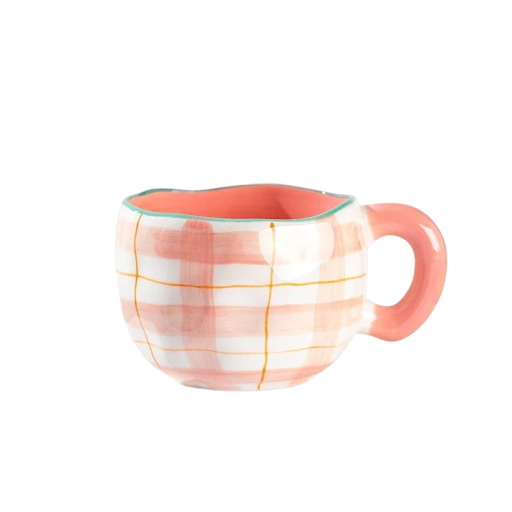 Keramisk krus med ternet mønster 300 ml dimensioner 9,5 × 7 cm dekorativt design til kaffe te og daglig brug