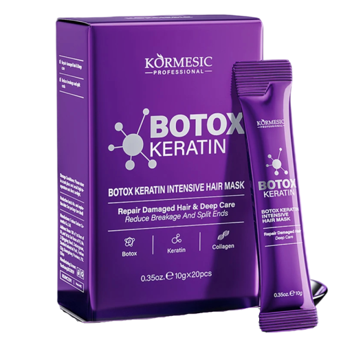 Keratinová maska na vlasy 20x 10 g, intenzívny botox a kolagén pre poškodené vlasy, hlboká regenerácia, hydratácia a lesk po celej dĺžke