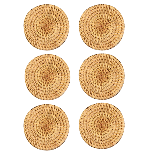 Kerek rattan poháralátétek italizáló alátétek csésze alá 8 cm átmérőjű természetes színű rattan szövet