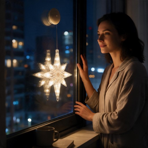 Kerst Hangende LED Licht Ster 27 x 23 cm Achtpuntige Op AAA Batterijen Met Zuignap Grote Verlichte Ster Warm Wit Voor Raam en Etalage