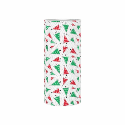 Kerst papieren keukenhanddoeken 1 rol 48 vellen Stevige absorberende handdoeken Kerstboom motief Decoratieve handdoeken voor schoonmaak en feestelijke