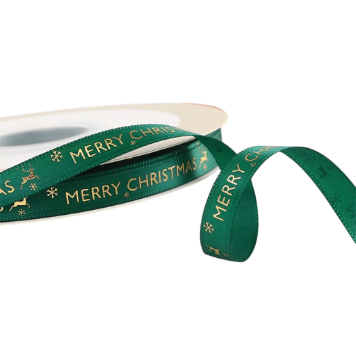 Kerstlint 1 cm x 5 m Polyesterlint met print voor cadeauboxen, decoraties, taarten, boeketten, kerstversiering en creatieve DIY-projecten