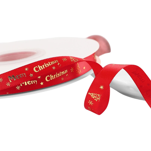Kerstlint 1 cm x 5 m Polyesterlint met print voor cadeauverpakking, decoraties, taarten, boeketten, kerstversiering, handwerken en DIY-projecten