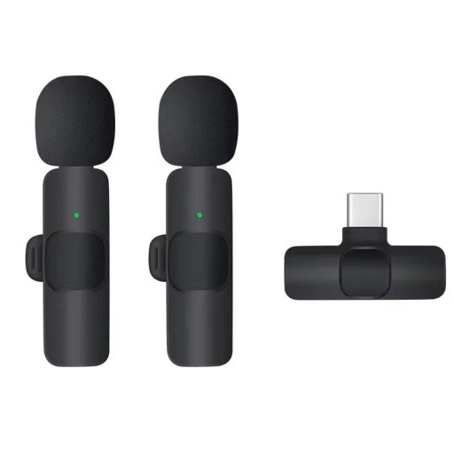 Két vezeték nélküli, hajtókára akasztható mikrofon szett USB C vevővel Androidhoz, automatikus párosítással, zajszűréssel és egyszerű vezérléssel