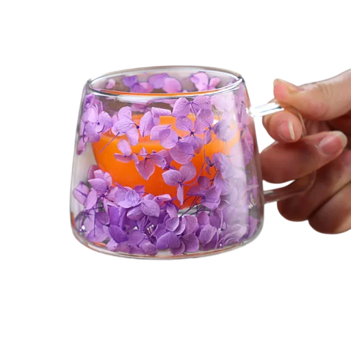Kétfalú üveghenger 200 ml virágmintával 9 × 8 × 7,5 cm kávé, tea, tej, átlátszó ivóedény