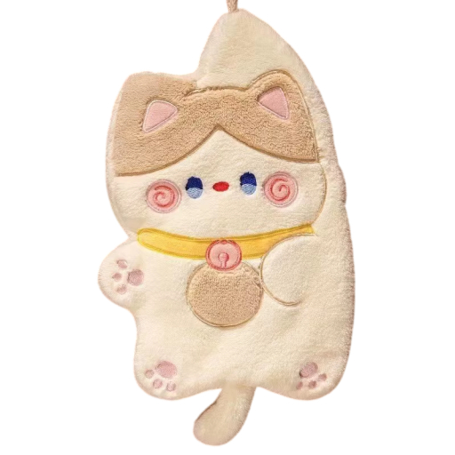 Keuken- en badkamerhanghanddoek met kattenmotief absorberend sneldrogend koraalvelours beige grijs