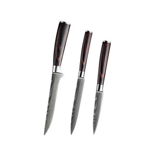 Keukenmessenset 3-delig roestvrij staal, Japans laser-damascus-hakmes, Santoku, universeel snij- en uitbeenmes