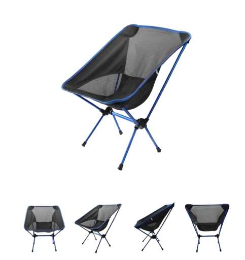 Kevyt taitettava retkituoli 65 x 60 x 54 cm Istuinkorkeus 35 cm Alumiinirunko Oxford-kangas verkkokankaalla Kannettava ulkotuoli