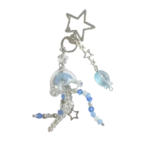 Keychain Metal Jellyfish and Ocean Motif Decorative Keyring for Keys Handbag Backpack Marine Style Gift