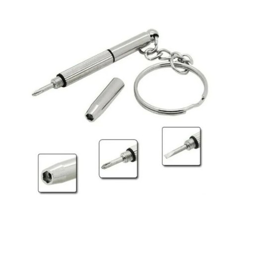 Keyring with Screwdrivers 3-in-1 for Glasses and Small Repairs – Set of 2 with Cross, Flat and Hexagonal Tip