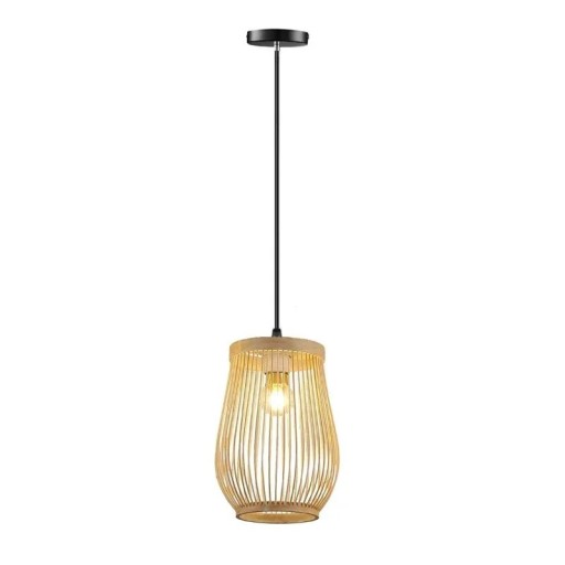 Kézzel készített rattan függőlámpa Modern dizájn Natúr függő csillár fa mennyezeti lámpa fekete állítható dróttal 150cm 23x20cm