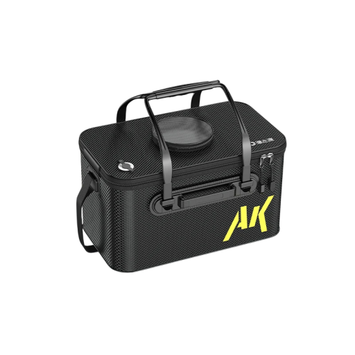 Kibilcă de pescuit pliabilă 25 l din material EVA întărit 45 × 25 × 23 cm negru cu capac cu fermoar și plasă pentru păstrarea peștilor vii