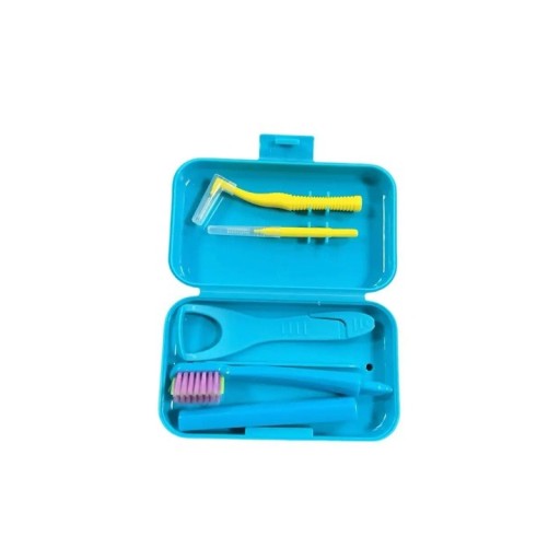 Kieferorthopädisches Set Zahnspangenbürste Interdentalbürste Zungenschaber Wachsstreifen Haken Zahnspangenentlastung