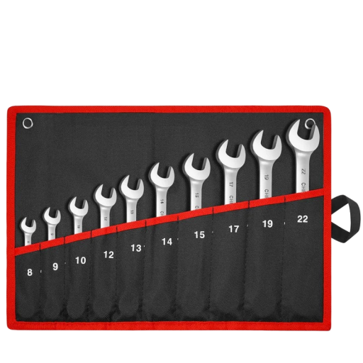 Kiintoavainsarja, 10 kpl, teräksiset räikkäavaimet, 8–22 mm