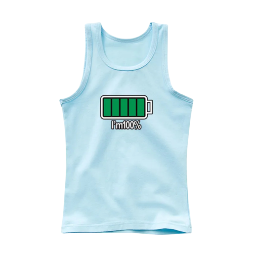 Kinder Baumwolltanktop mit Aufdruck einer geladenen Batterie und dem Schriftzug I’m 100% Einfarbiges ärmelloses T-Shirt mit Rundhalsausschnitt Sommeroberteil für Jungen und Mädchen