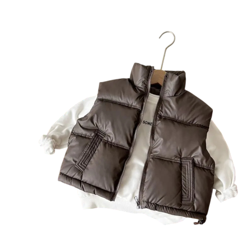 Kinder Daunenweste 3–12 Jahre Herbst- und Winterdicker Mantel für Jungen und Mädchen Einfarbige Weste mit Rollkragen, Reißverschluss und Taschen aus Polyester