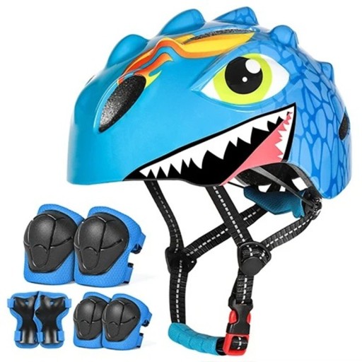 Kinder Fahrradset 50–54 cm Helm Dinosaurier EPS Schützer für Knie, Ellenbogen und Handflächen Schutzausrüstung für Fahrrad, Roller, Skates