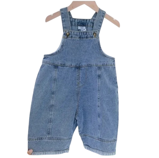 Kinder Jeans Overall aus Baumwolle und Spandex Lockere Passform Herbstlicher lässiger Overall für Jungen und Mädchen Blauer einfarbiger Overall mit Knöpfen