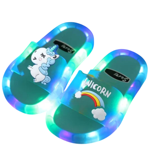 Kinder lichtgevende pantoffels met eenhoorn- en regenboogmotief Kleurrijke pantoffels Lichtgevende zool Comfortabele pantoffels Leuk design