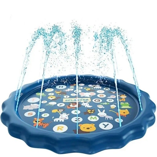 Kinder Outdoor Aufblasbare Matte 100 cm mit Düsen Runde PVC Spieloberfläche mit Tieren und Buchstaben Wasserpoolmatte für Sommervergnügen
