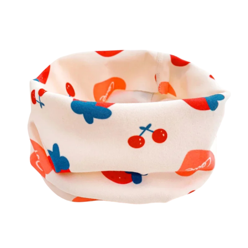 Kinder Rundschal 30 x 22 cm Baumwolle Weiß mit Obstmotiv Weiches, bequemes Accessoire für Jungen und Mädchen Warmer, elastischer Schal für den täglichen Gebrauch