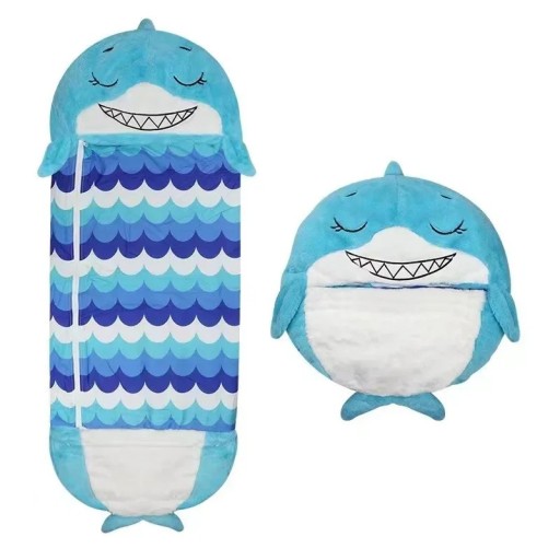 Kinder-Schlafsack Plüsch blauer Hai 160 × 60 cm Baumwolle Daunen Kaninchenfell Reißverschluss bis oben Tierform für Schlafen