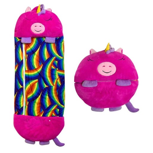 Kinder Schlafsack Plüsch Einhorn 180 × 70 cm Baumwolle Daunen Kaninchenfell Reißverschluss bis oben Tierform Tasche zum Schlafen