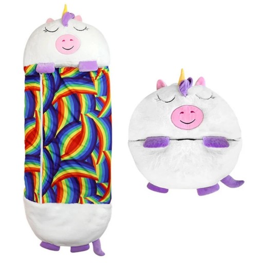 Kinder-Schlafsack Plüsch weißer Einhorn 160 × 60 cm Baumwolle Daunen Kaninchenfell Reißverschluss bis oben Tierverpackung zum Schlafen