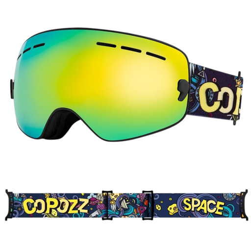 Kinder skibril 15,5 x 8,2 cm UV400 Unisex Polycarbonaat Antifog Groen met ruimteprint Brilhoes