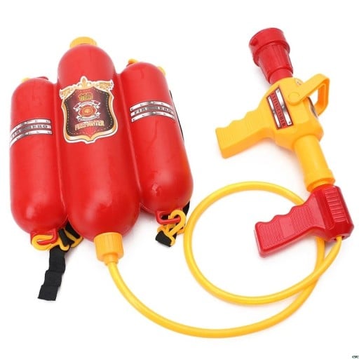 Kinder waterbrandweerpistool met rugtank kunststof 32 cm rode spuit speelgoed voor buitenspellen en waterplezier in de zomer