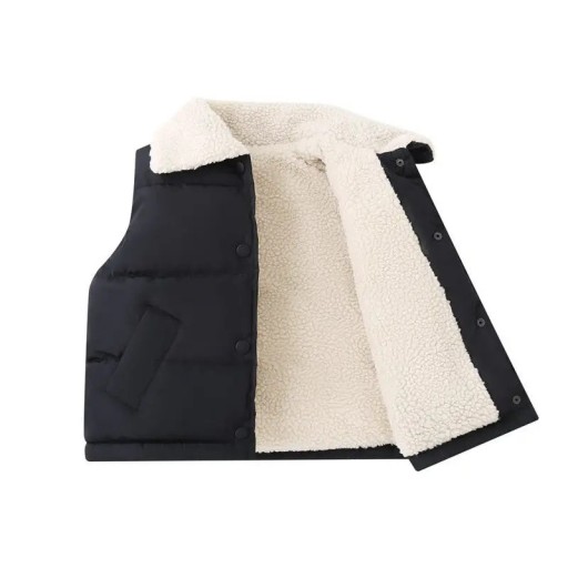 Kinder Winter Baumwollweste mit Kragen Einfarbige ärmellose Weste für Jungen und Mädchen Mit Taschen und Fleece-Futter Druckknopfverschluss