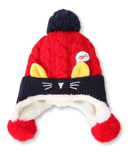 Kinder-Wintermütze mit Bommel und Ohren J865