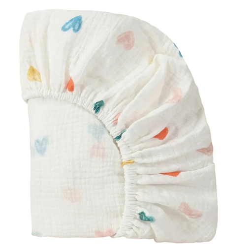 Kinderbettlaken für den Korb für Babys Ovales Spannbettlaken 84 x 43 cm Baumwollbettlaken mit bunten Herzmotiven