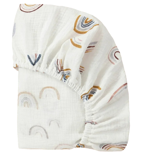 Kinderbettlaken für den Korb für Babys Ovales Spannbettlaken 84 x 43 cm Baumwollbettlaken mit Regenbogenbögen