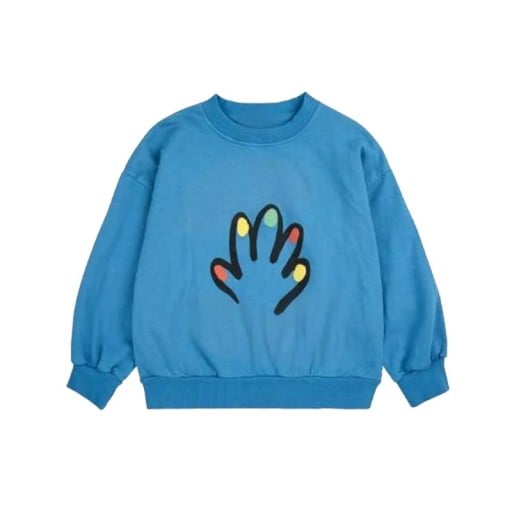 Kinderen blauwe hoodie met handafdruk en ronde hals met lange mouwen voor jongens en meisjes