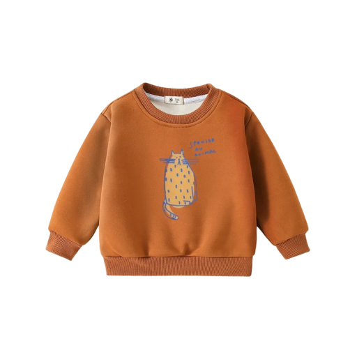 Kinderen bruine hoodie met kattenprint en ronde hals voor jongens en meisjes