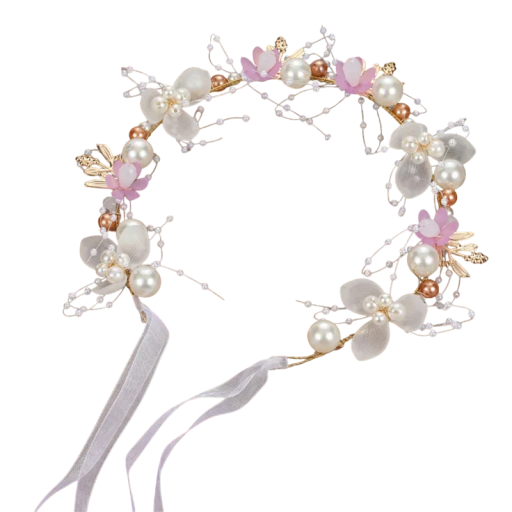 Kinderhaarreif Blumenkranz 38 cm Elegante Feenkrone Metallhaarreif mit Perlen Prinzessin Geburtstagsaccessoires Haare Laufsteg