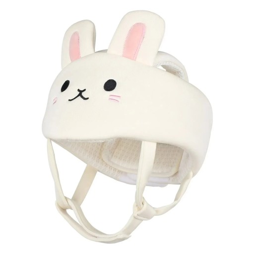 Kinderhelm Kopfschutz mit Kaninchen Weiche Polsterung mit verstellbarem Riemen Cremefarbe Für Kleinkinder beim Klettern und den ersten Schritten