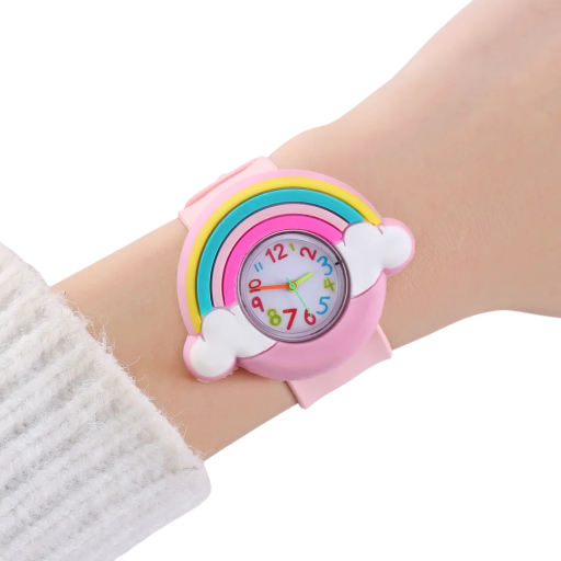 Kinderhorloge met regenboog en wolken Kleurrijk siliconen horloge voor kinderen met wijzerplaat Schattig polshorloge met wijzers voor meisjes en jongens