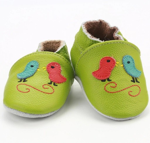 Kinderleren pantoffels met vogels