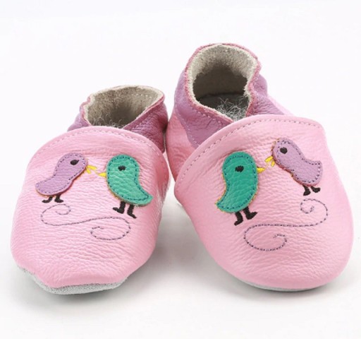 Kinderleren pantoffels met vogels