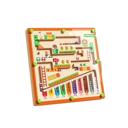 Kindermagnetisch doolhof met spelthema, tellen 1-10, kunststof, 23x23 cm, oranje, educatief speelgoed voor kinderen vanaf 3 jaar tot de kleuterschool