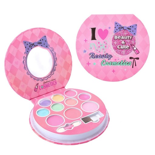Kindermake-updoos 12,98 x 12 x 2 cm Palet met spiegel 7 oogschaduwen 3 blushes 2 kwasten Kleurrijke make-upset voor kleine prinsessen