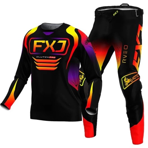 Kindermotocrossset shirt en broek Lange mouw Polyester en nylon Zwart met oranje verloop Unisex kinderkleding voor motocross en enduro