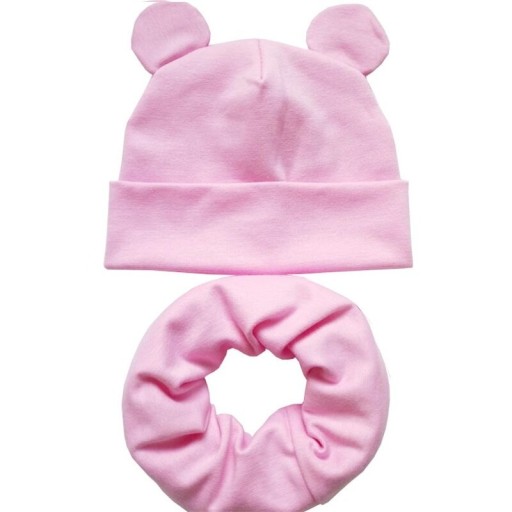 Kindermütze mit Ohren und Nackenband Set 2-tlg