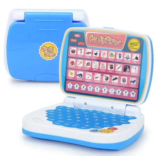 Kindernotebook voor het leren van Engels met 36 Engelse woorden, een plaatjesalfabet, cijfers 1 tot 10 en quizzen 15,2 x 12,5 x 14 cm op AA-batterijen